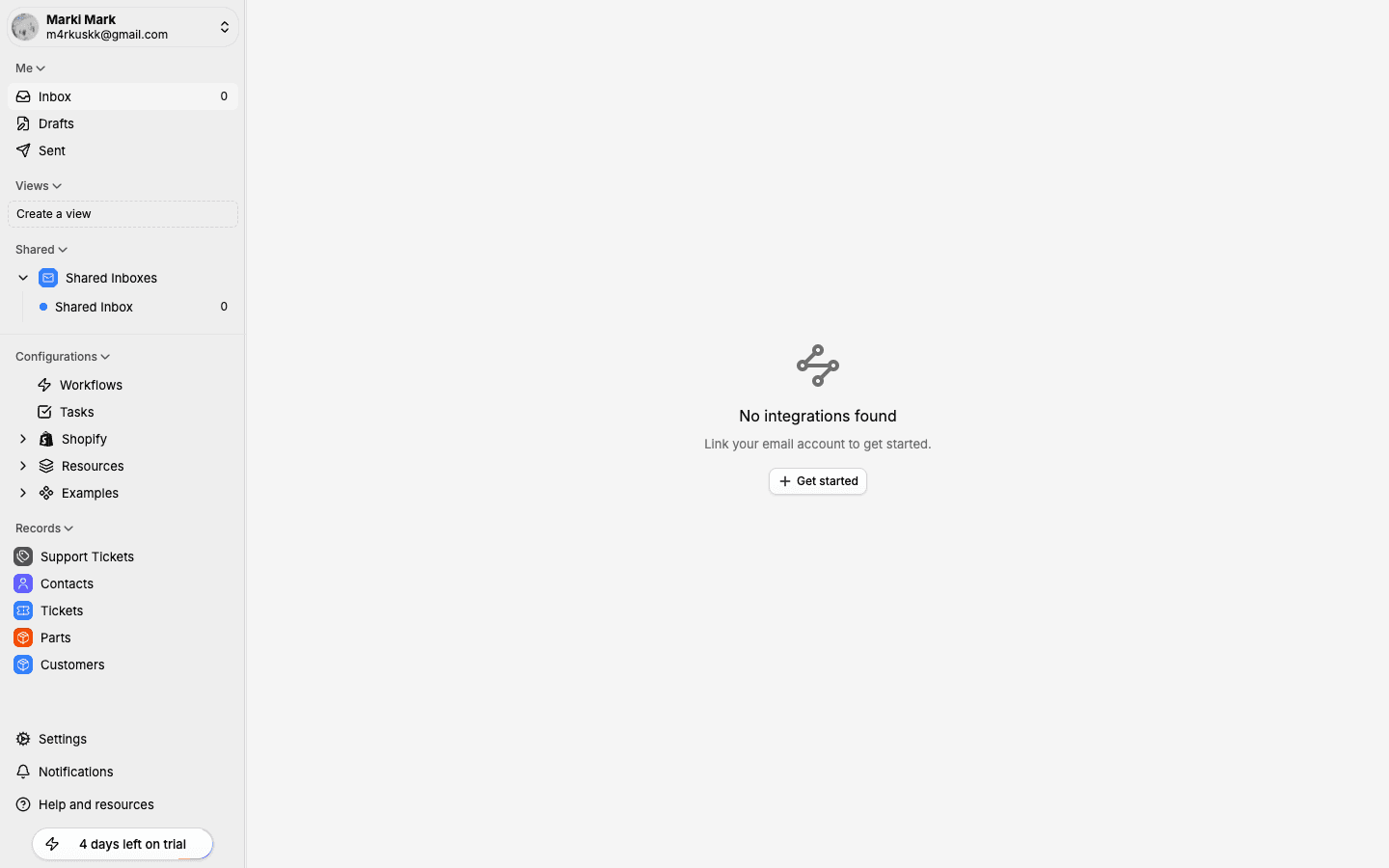 Auxx.ai dashboard showing the sidebar navigation and inbox
