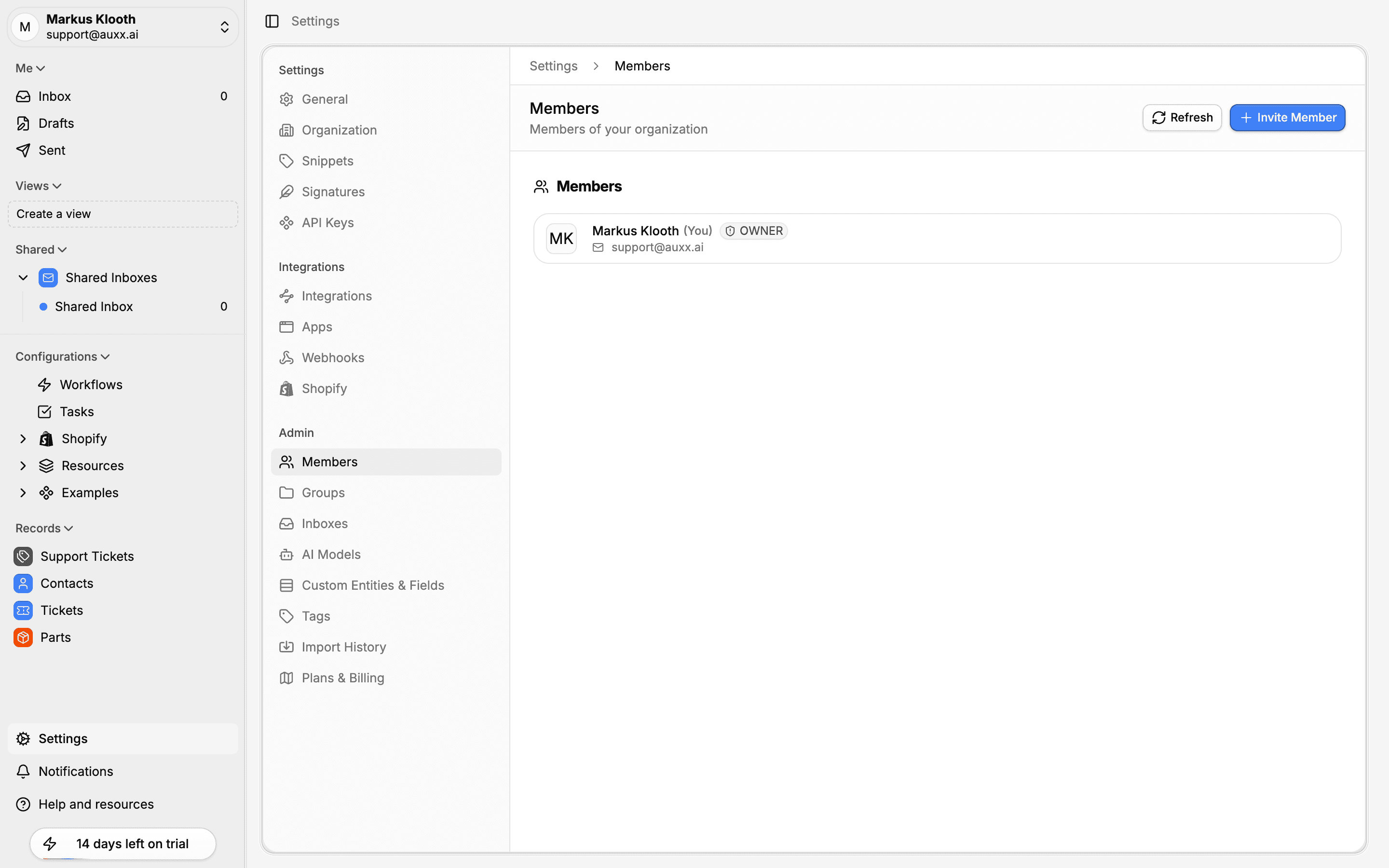 Members page showing team members and their roles