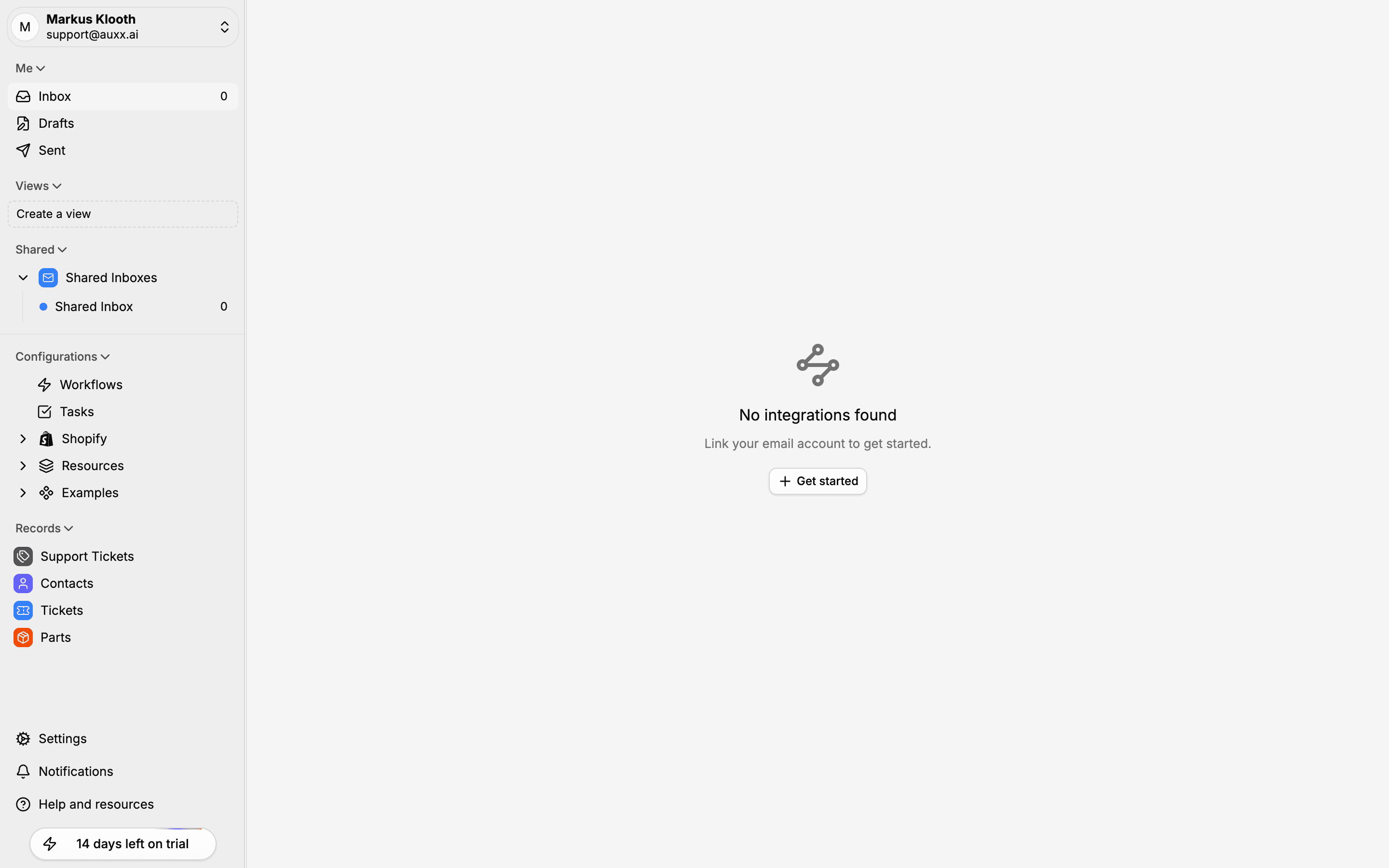 Auxx.ai dashboard showing the sidebar