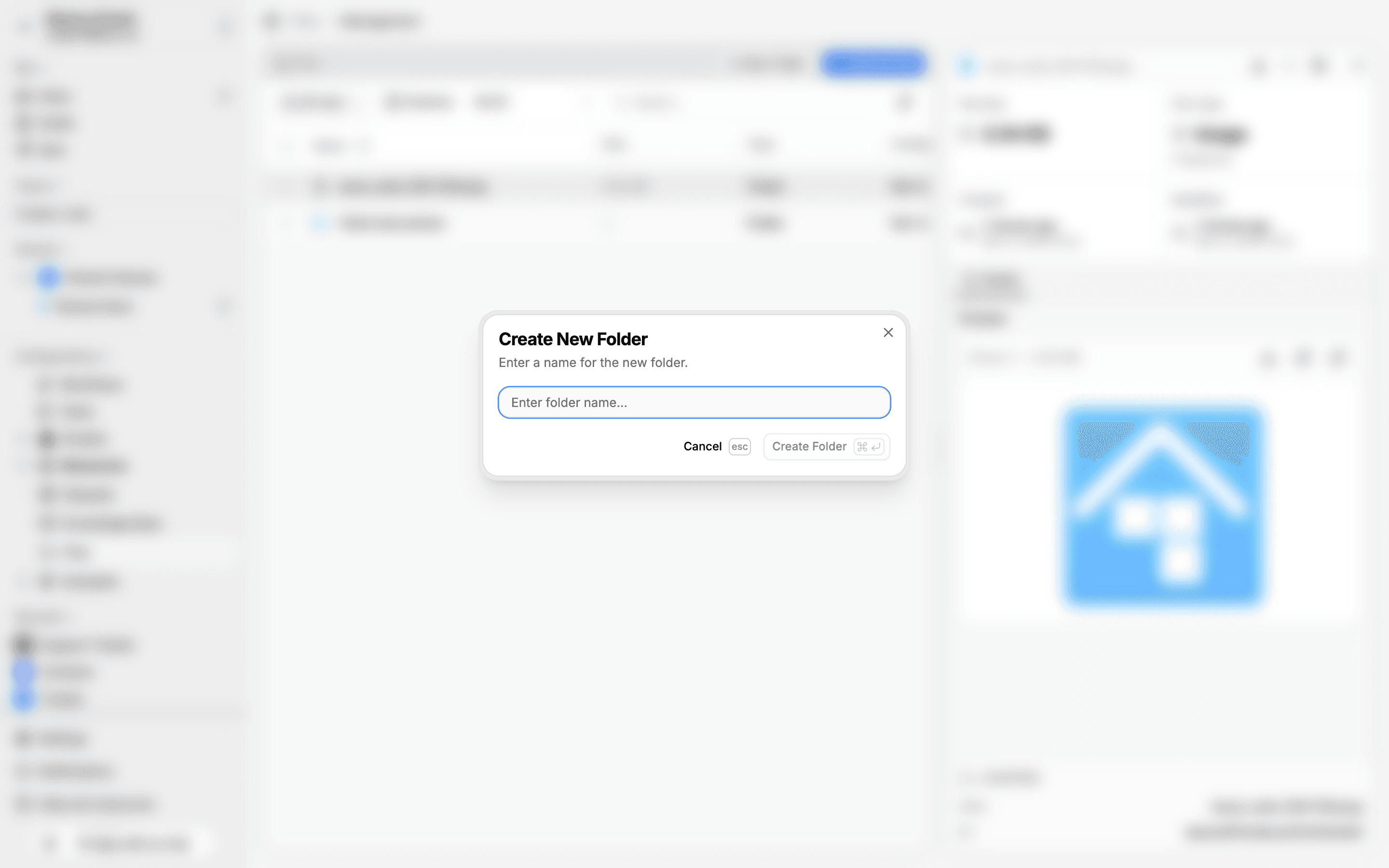Create New Folder dialog with name input