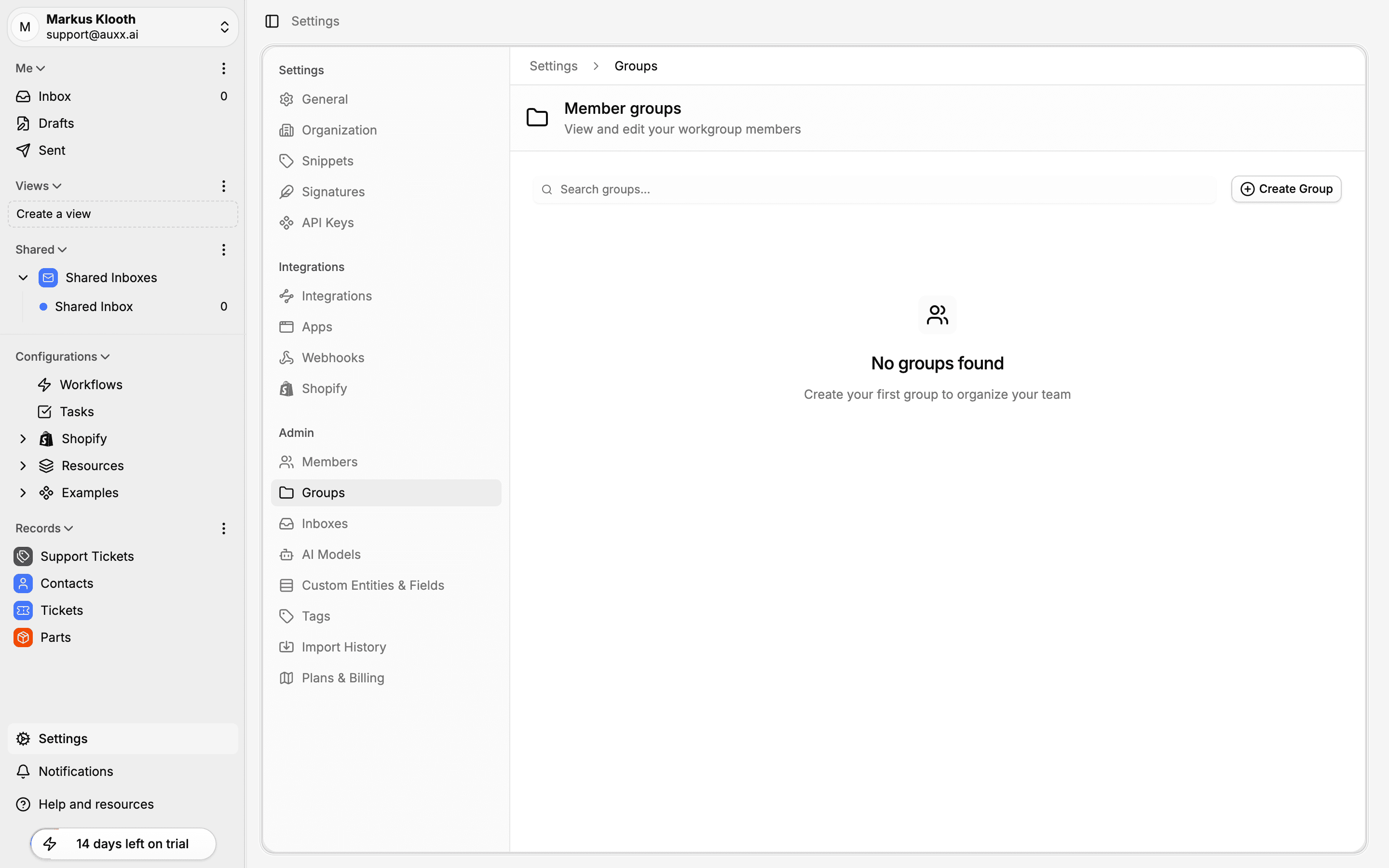 Groups settings page