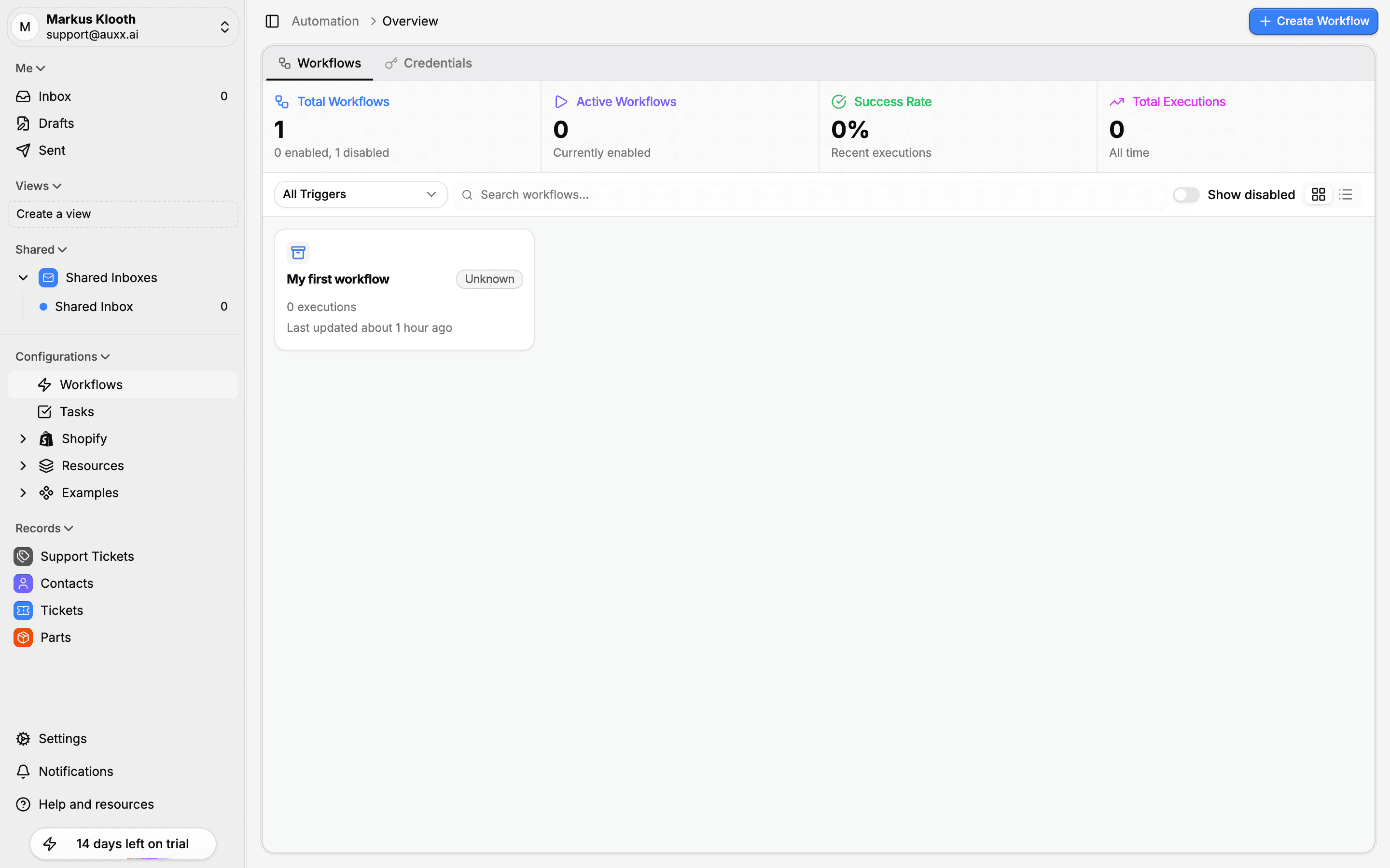 Workflows list page